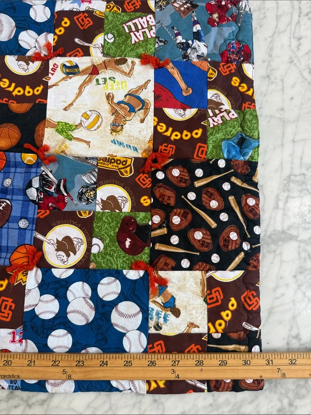 Handmade Baby Patchwork Sports Padres Quilt Crib Quilt 31x35”